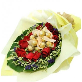 Delicate flowery and chocolaty bouquet for Jaipur Celebrations Online flower delivery in Jaipur Delivery Jaipur, Rajasthan